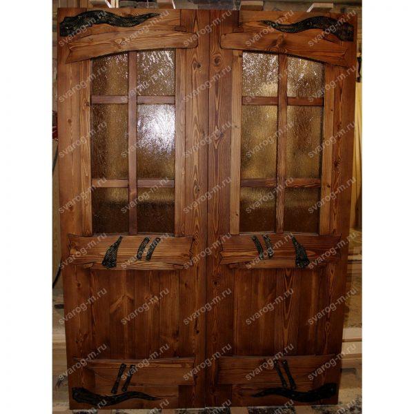 Двери под старину из массива дерева двухстворчатые для дома, дачи - Сварог Мебель № 001