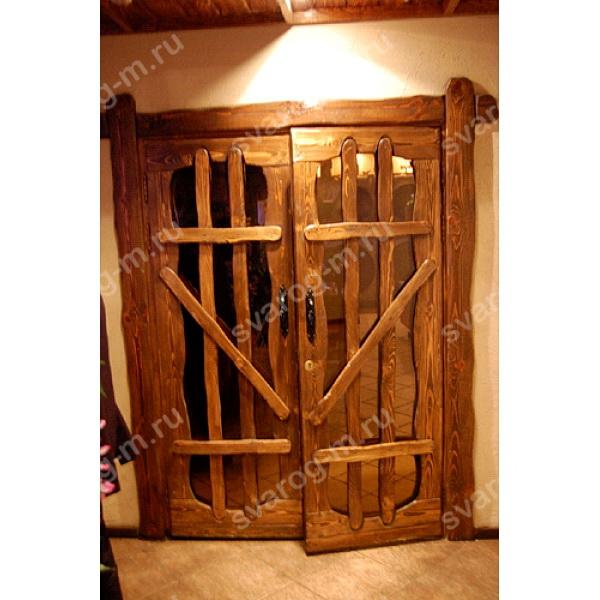 Двери под старину из массива дерева двухстворчатые для дома, дачи - Сварог Мебель № 002