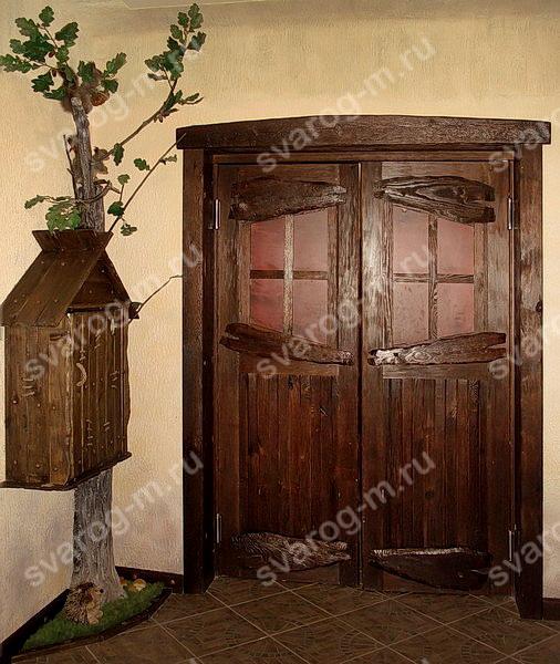 Двери под старину из массива дерева двухстворчатые для дома, дачи - Сварог Мебель № 003