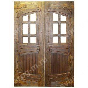 Двери под старину из массива дерева двухстворчатые для дома, дачи - Сварог Мебель № 004