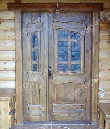 Двери под старину из массива дерева двухстворчатые для дома, дачи - Сварог Мебель № 005