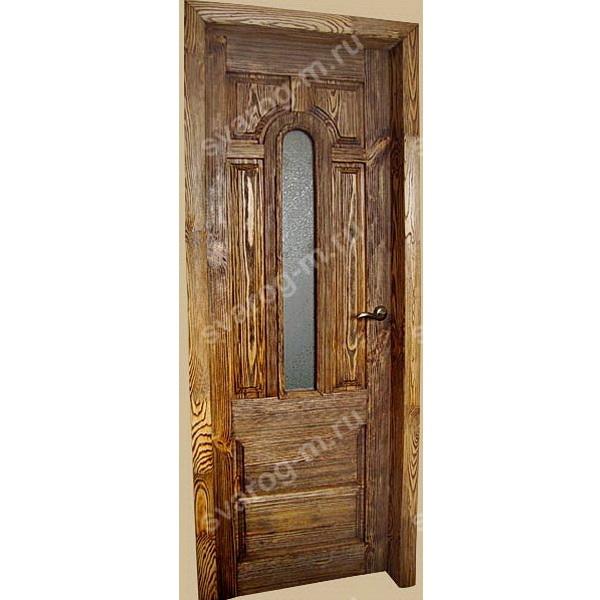 Двери под старину из массива дерева для дома, дачи, бани, со стеклом- Сварог Мебель № 003