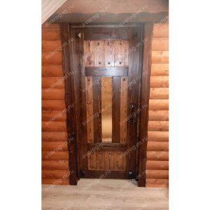 Двери под старину из массива дерева для дома, дачи, бани, со стеклом- Сварог Мебель № 010