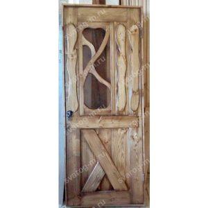 Двери под старину из массива дерева для дома, дачи, бани, со стеклом- Сварог Мебель № 012