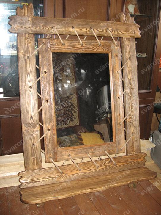Зеркало под старину из дерева для дома, дачи, бани, сауны, бара- Сварог Мебель № 005