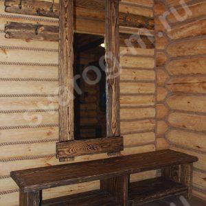 Зеркало под старину из дерева для дома, дачи, бани, сауны, бара- Сварог Мебель № 007
