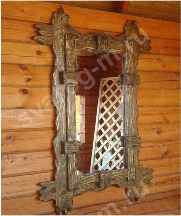 Зеркало под старину из дерева для дома, дачи, бани, сауны, бара- Сварог Мебель № 010