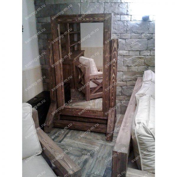 Зеркало под старину из дерева для дома, дачи, бани, сауны, бара- Сварог Мебель № 011