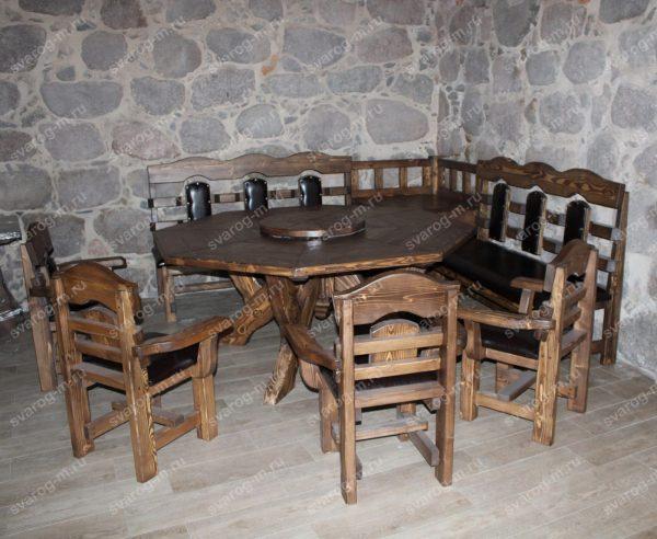 Комплект мебели под старину из дерева для дома, дачи, сада, бани (Стол+)- Сварог Мебель № 018