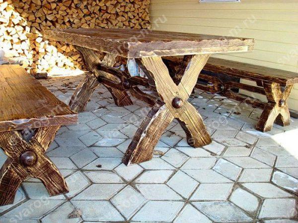 Комплект мебели под старину из дерева для дома, дачи, сада, бани (Стол+)- Сварог Мебель № 040
