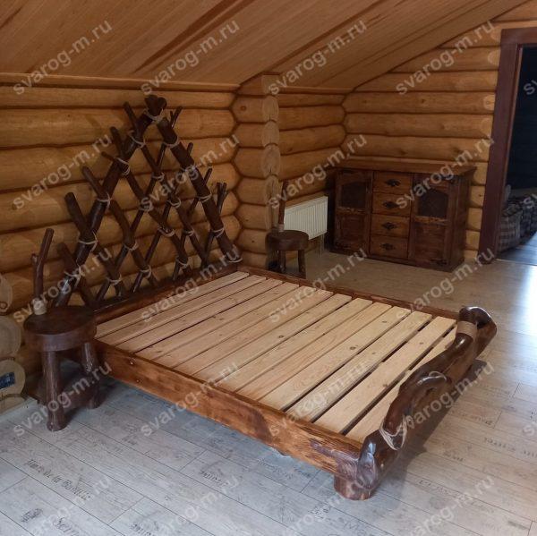 Кровать под старину из дерева для дома, дачи, бани, сауны - Сварог Мебель № 001