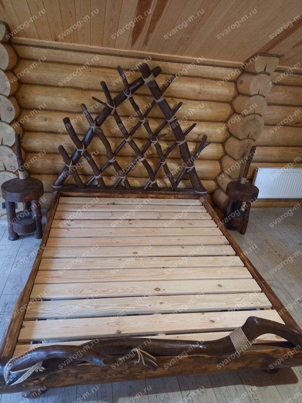 Кровать под старину из дерева для дома, дачи, бани, сауны - Сварог Мебель № 001-2