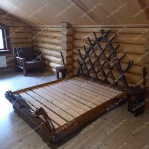 Кровать под старину из дерева для дома, дачи, бани, сауны - Сварог Мебель № 001-3