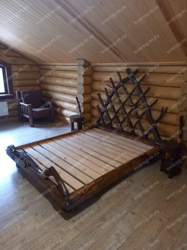Кровать под старину из дерева для дома, дачи, бани, сауны - Сварог Мебель № 001-3