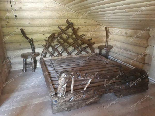 Кровать под старину из дерева для дома, дачи, бани, сауны - Сварог Мебель № 002