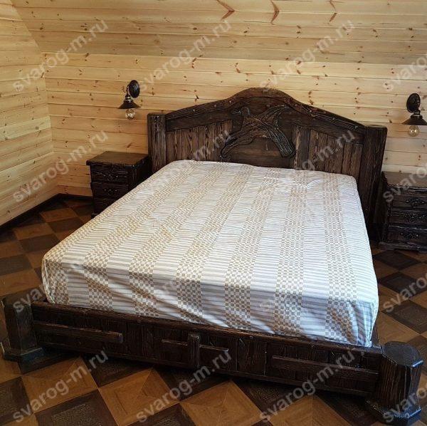 Кровать под старину из дерева для дома, дачи, бани, сауны - Сварог Мебель № 003