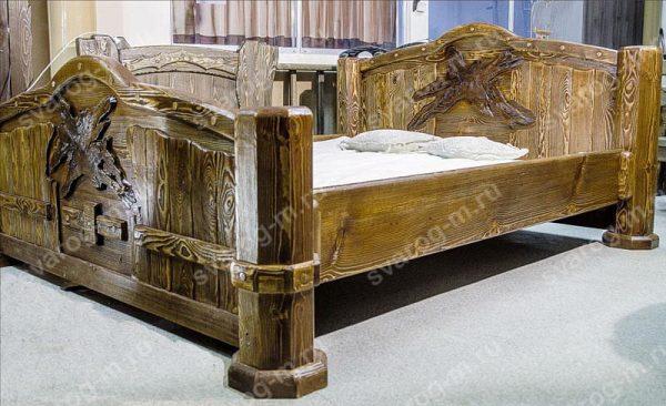 Кровать под старину из дерева для дома, дачи, бани, сауны - Сварог Мебель № 004