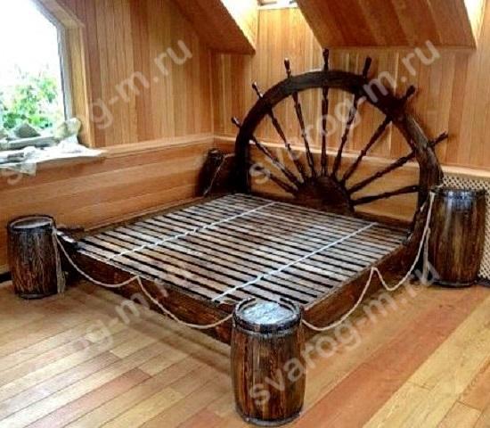 Кровать под старину из дерева для дома, дачи, бани, сауны - Сварог Мебель № 005-2