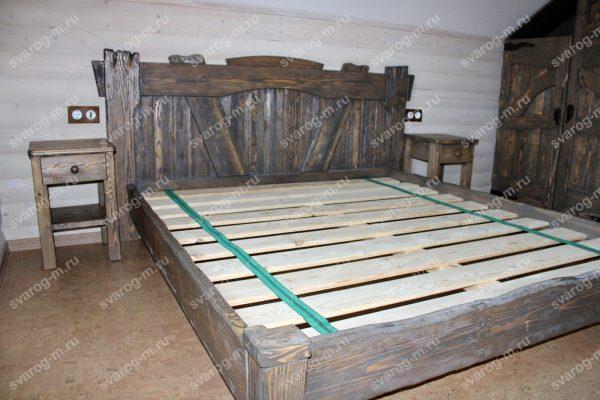 Кровать под старину из дерева для дома, дачи, бани, сауны - Сварог Мебель № 009