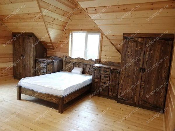 Кровать под старину из дерева для дома, дачи, бани, сауны - Сварог Мебель № 009-2