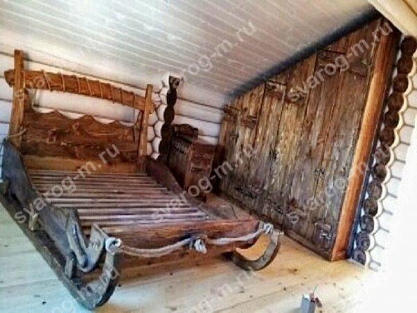 Кровать под старину из дерева для дома, дачи, бани, сауны - Сварог Мебель № 011-2