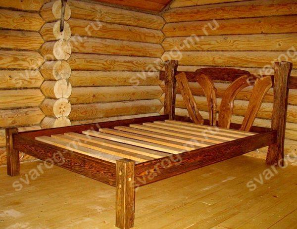 Кровать под старину из дерева для дома, дачи, бани, сауны - Сварог Мебель № 014