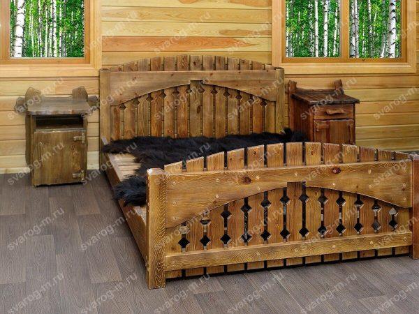 Кровать под старину из дерева для дома, дачи, бани, сауны - Сварог Мебель № 016