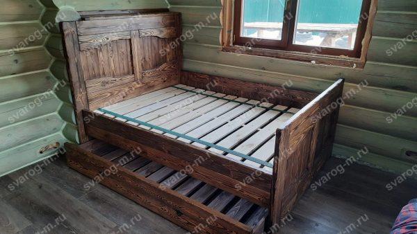 Кровать под старину из дерева для дома, дачи, бани, сауны - Сварог Мебель № 019
