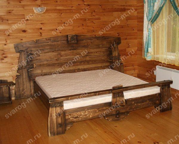 Кровать под старину из дерева для дома, дачи, бани, сауны - Сварог Мебель № 021