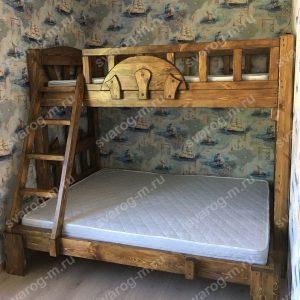 Кровать под старину из дерева для дома, дачи, бани, сауны - Сварог Мебель № 025