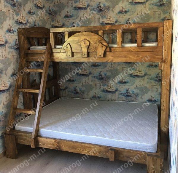 Кровать под старину из дерева для дома, дачи, бани, сауны - Сварог Мебель № 025