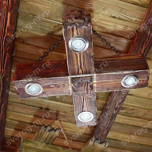 Люстра под старину из дерева для дома, дачи, бани, сауны - Сварог Мебель № 002