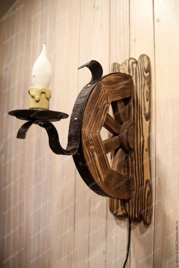 Светильник под старину из дерева для дома, дачи, бани, сауны - Сварог Мебель № 004