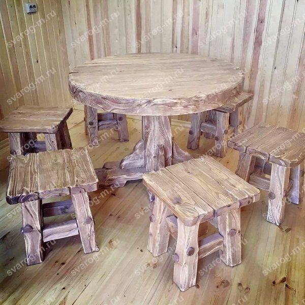 Стол под старину из дерева для дома, дачи, бани сада, беседки круглый - Сварог Мебель № 006