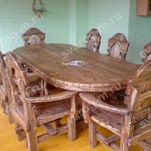 Стол под старину из дерева для дома, дачи, бани , сада, беседки овальный - Сварог Мебель № 001
