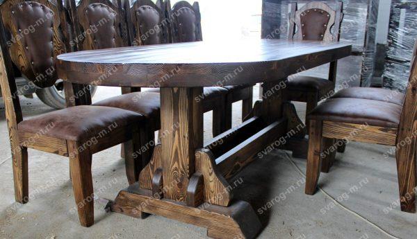 Стол под старину из дерева для дома, дачи, бани , сада, беседки овальный - Сварог Мебель № 002 -5