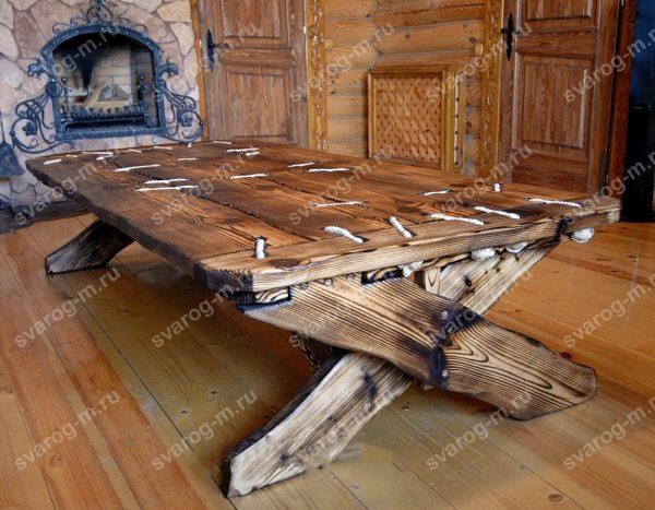 Стол под старину из дерева для дома, дачи, бани, сада, сауны, беседки - Сварог Мебель № 025