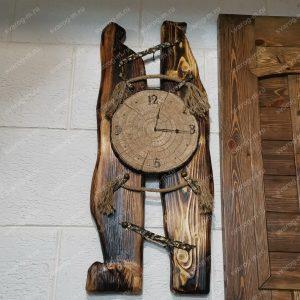 Часы настенные под старину из дерева для дома, дачи, бани, сауны, бара- Сварог Мебель № 002