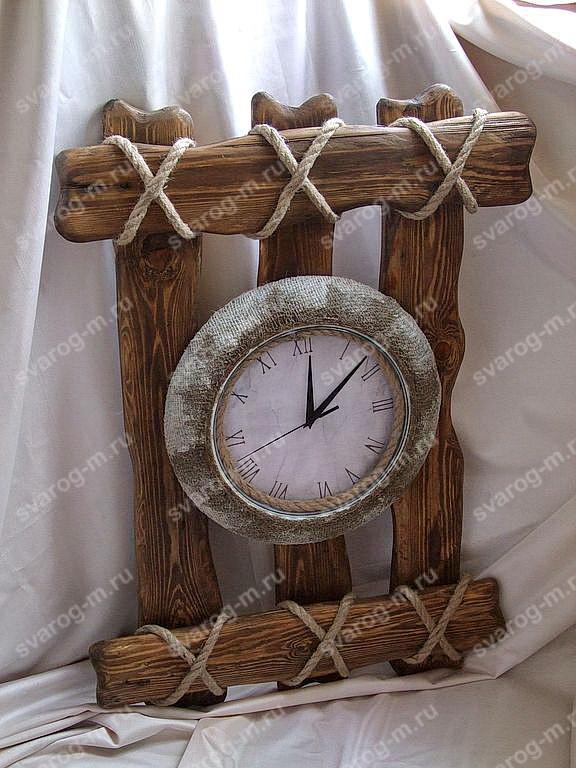 Часы настенные под старину из дерева для дома, дачи, бани, сауны, бара- Сварог Мебель № 008