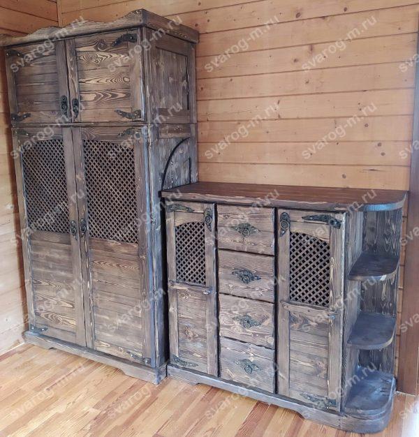 Шкаф под старину из дерева для дома, дачи, бани, сауны- Сварог Мебель № 004-2